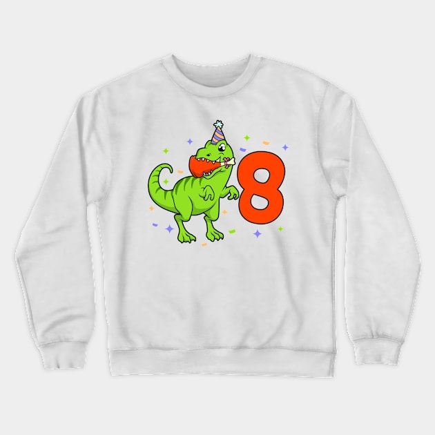 I am 8 with TREX - boy birthday 8 years old Crewneck Sweatshirt by Modern Medieval Design